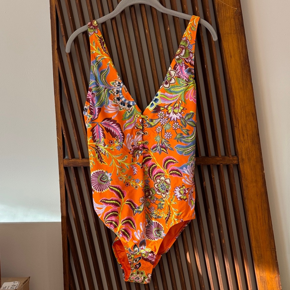 Vibrant Floral BCBG One-Piece Swimsuit in Orange